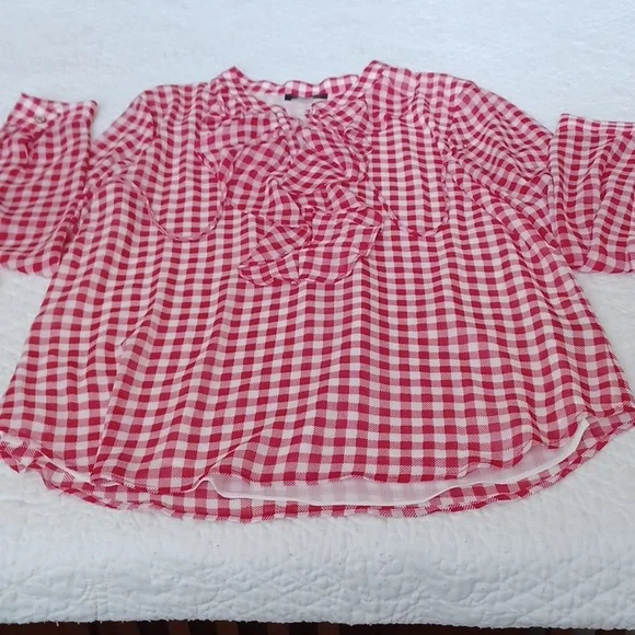 Tommy Hilfiger red and white gingum blouse/top.Large EUC - Picture 2 of 8